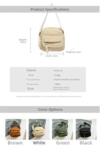 Detailed specs of corduroy crossbody bag showing dimensions and four available colors