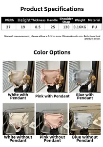 Detailed size chart for pleated PU shoulder bag showing 27cm width and 0.16kg weight