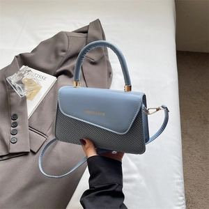 Retro square shoulder bag in dusty blue and grey texture for women's daily fashion
