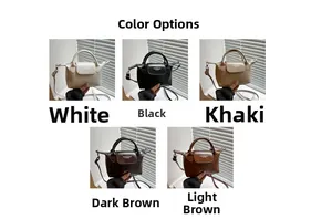 Minimalist crossbody bags displayed in white, black, khaki, dark brown and light brown colors