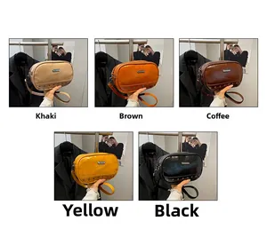 Detailed grid of shell-shaped faux leather crossbody bags in five vintage colors