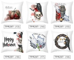 Details von 6 Halloween-Kissenbezügen mit Aquarell-Kürbis- und Skelettmotiven