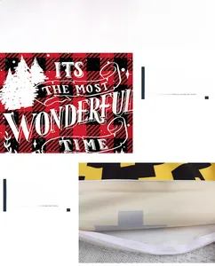 Detail of red buffalo plaid pillowcase featuring digital print and fine stitching