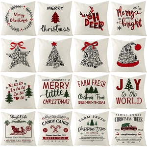 Federa di Natale Poliestere Lino Decorativa per Feste Alberi di Natale Renne Motivo Plaid Decorazione per Divano Casa