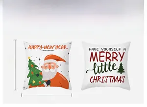 Detail view of 45x45cm Christmas cushion covers with Santa Claus and holiday greetings