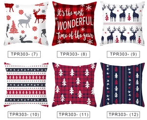 Detailed grid of Christmas pillow covers featuring reindeer, snowflakes, and plaid patterns