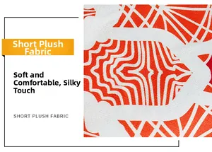 Detail showing the soft and silky texture of the orange wave pattern plush fabric