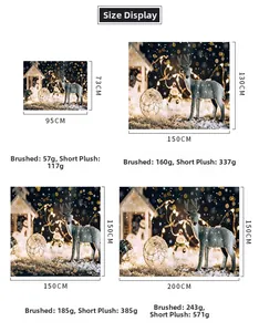Tableau des tailles du tapis de Noël montrant les poids des tissus brossés et pelucheux