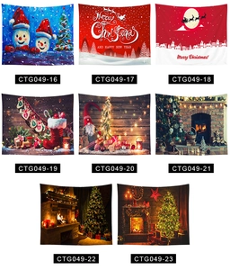 Detailed grid view of eight diverse Christmas wall tapestries with festive holiday prints