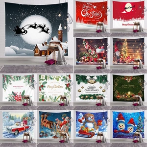 Christmas Tapestry Wall Hanging Cartoon Santa Claus Reindeer Snowman Pattern Polyester Backdrop For Bedroom Living Room Dorm Decor