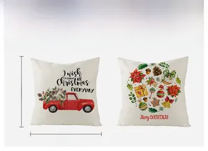 Close-up of Nordic Christmas pillowcase with vintage red truck print and 45cm dimensions