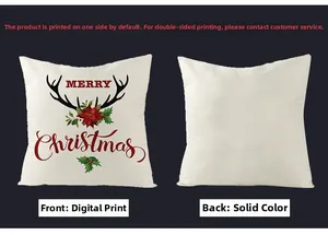 Detail of Christmas pillow cover showing front digital print and solid plain reverse side
