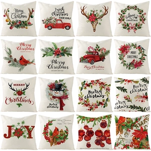 Christmas Linen Decorative Pillowcase Santa Claus Reindeer Snowman Pattern Cushion Cover For Home Sofa Party Office Xmas Decor