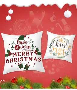Detailed view of peach skin velvet Christmas pillowcases with festive lettering and patterns