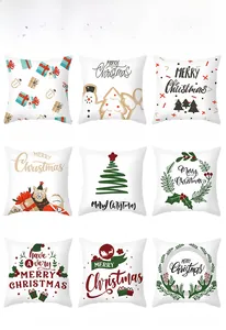 Detail showcasing nine Christmas pillow covers with festive snowman and reindeer prints