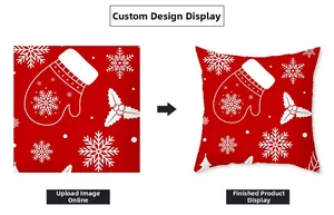 Detail view of red Christmas pillowcase with snowflake and glove print contrast