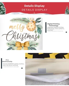 Detail of digital print Merry Christmas cushion cover with fine sewing craftsmanship