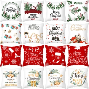 Christmas Throw Pillow Case Peach Skin Decorative Cushion Cover Reindeer Snowman Letter Print Sofa Pillowcase For Home Decor