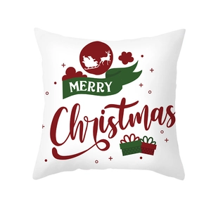 Christmas throw pillow cover with Merry Christmas text and reindeer sleigh print