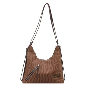 Grand sac seau en paille tressée avec motif à chevrons et zip métallique pour les vacances