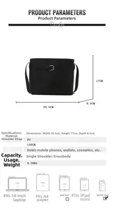 Detailed dimensions and capacity specs for this black PU leather crossbody bucket bag