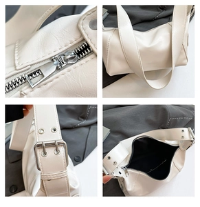 Detalles del bolso de hombro blanco crema con herrajes plateados y correa ajustable