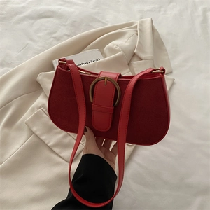 Vintage Matt Achseltasche PU-Leder Synthetisches Wildleder Einfarbig Metallschnalle Dekor Mode Schultertasche Für Damen