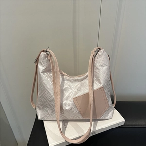 Sac à Épaule en Tissu Jacquard Mode Femme Épissage en Cuir PU Motif Géométrique Sac de Transport Sous le Bras Vintage Main