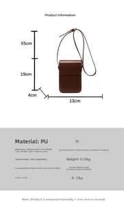 Detailed size chart for the mini PU leather crossbody bag showing dimensions and strap length