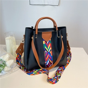 Women Fashion Tote Shoulder Bag Crossbody Pouch PU Leather Colorful Geometric Woven Strap Urban Casual