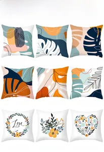 Detail showing 9 floral and geometric patterns for peach skin cushion covers in matrix layout