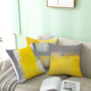 3er-Set abstrakte Aquarell-Kissenbezüge aus Pfirsichhaut in Gelb und Grau für das Sofa