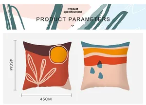 Detailed size chart for 45x45cm peach skin pillowcases with abstract Morandi art patterns