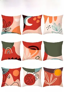 Detail of 9 abstract Morandi peach skin pillowcase designs with geometric art and patterns