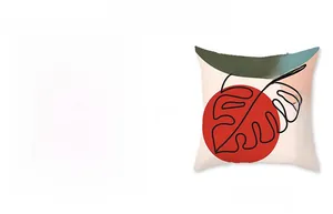 Detail of peach skin pillowcase showing abstract monstera leaf print and color contrast