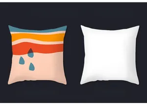 Detail view of peach skin fabric cushion cover with abstract waves and white reverse side