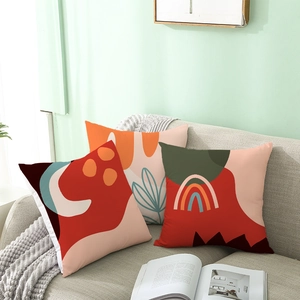 Three-piece Nordic abstract throw pillow covers with Morandi patterns on a modern sofa