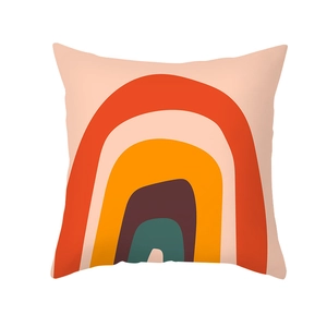 Nordic abstract Morandi rainbow throw pillow cover in peach skin fabric for sofa decor