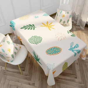 Waterproof linen tablecloth with artistic colorful leaf patterns and matching cushions