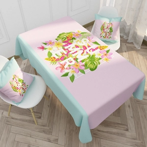 Waterproof cotton linen tablecloth with tropical summer flowers and matching cushions