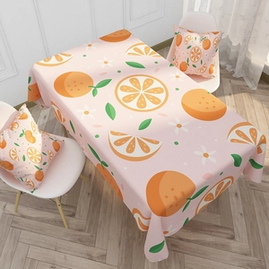 Waterproof cotton linen tablecloth with fresh orange prints for rectangular dining tables
