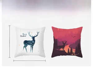 Detail showing 45x45cm Christmas reindeer pillow covers with starry blue and forest prints