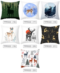 Detailed grid showing golden Nordic Christmas pillow covers with elk and forest patterns