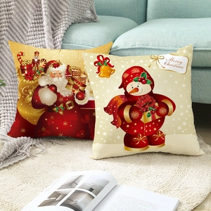 Nordic Christmas pillow covers featuring golden Santa Claus and snowman festive designs