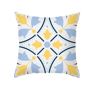 Housse de coussin nordique aux motifs géométriques jaune et bleu pour canapé