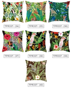 Detail view of tropical plant and exotic animal print peach skin pillowcase set