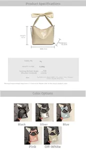 Detailed size specifications and five color variants of this stylish PU leather bucket bag
