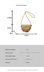 Spécifications de taille pour sacoche ethnique en paille avec glands et franges colorés