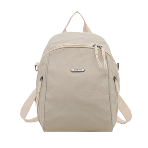 Minimalist beige travel backpack with large capacity and multi-pocket functional design