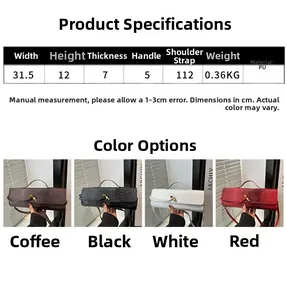 Detailed size chart and multi-color display of crocodile pattern PU baguette shoulder bag